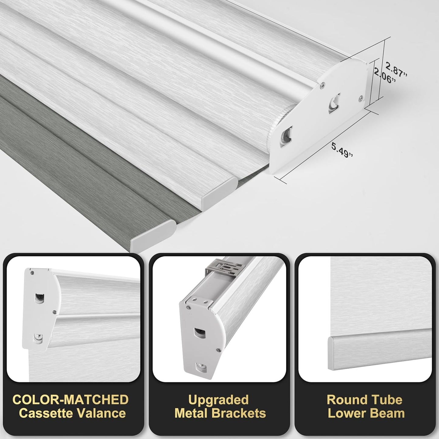 BERISSA Cordless Dual Roller Shades With Cassette Valance, Blackout and Light Filtering, Day and Night for Home Office Door - Grey and White, 37 W x 86" H
