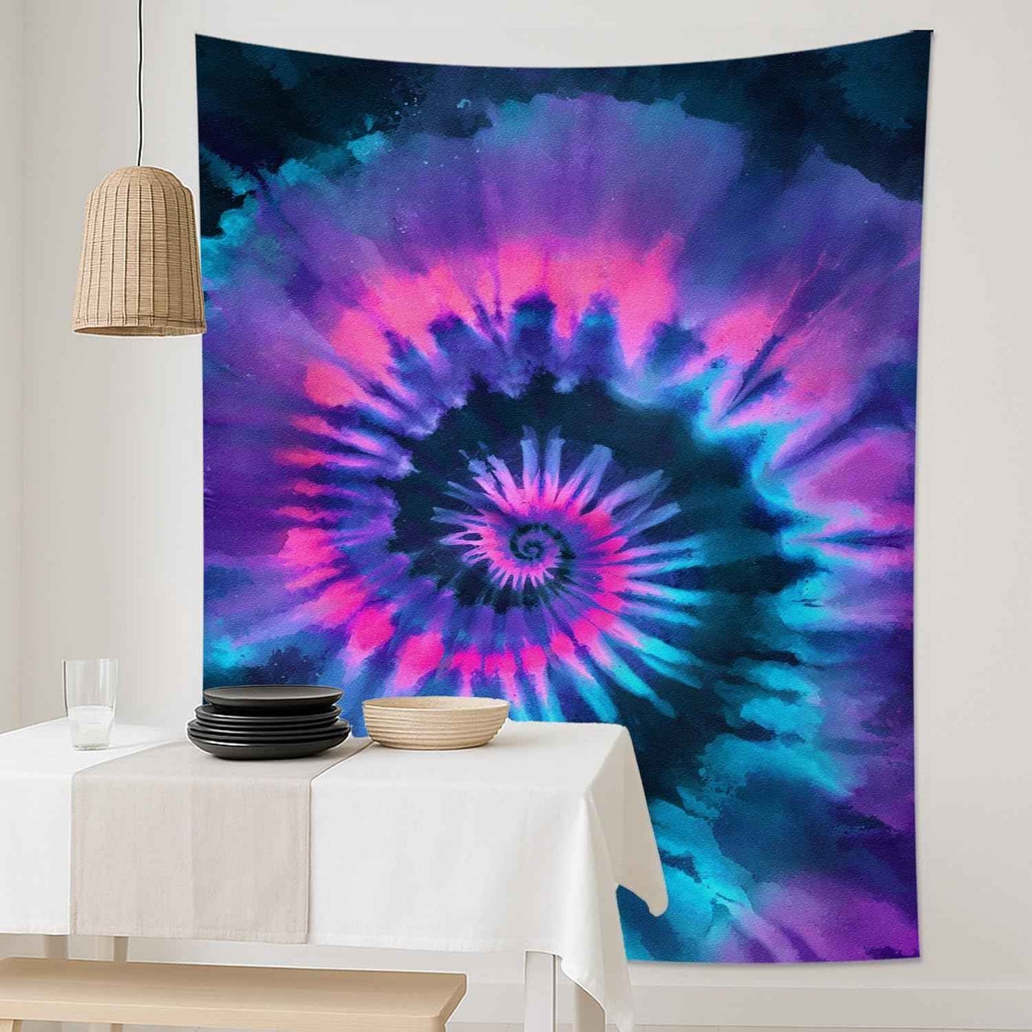 Spiral Tie-Dye Tapestry, Vibrant Violet Blue Decorative Wall Hanging, Colorful Aesthetic Tapestries for Bedroom, Living Room, Dorm 70x90 Inch