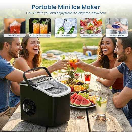 Antarctic Star Ice Makers Countertop with Handle, 9 Bullet Ice Cubes in 6 Mins, 26lbs/Day, Portable Ice Machine with Auto-Cleaning, Basket and Scoop for Home, Kitchen, Office, Party