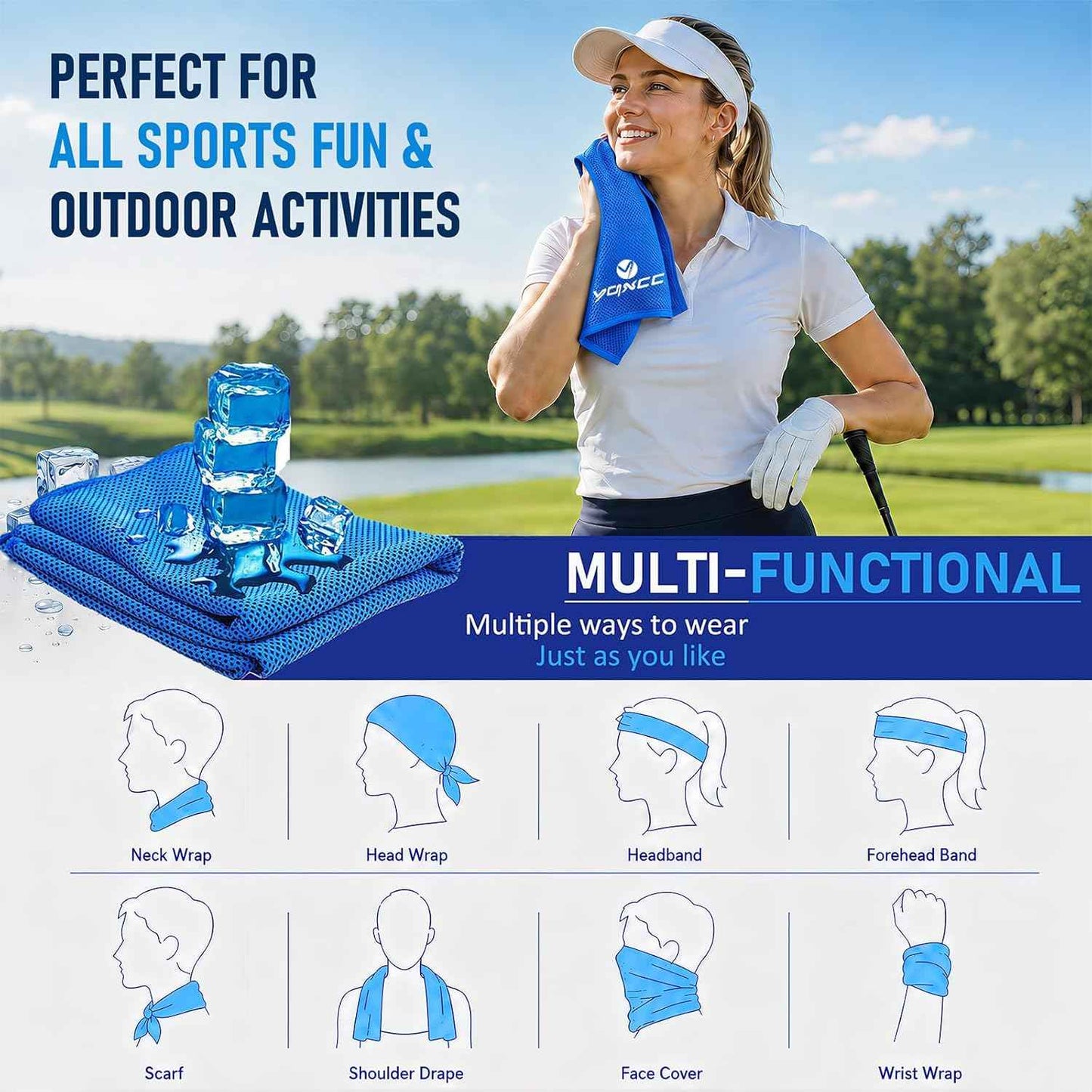 YQXCC 4 Pack Cooling Towels 40"x12", Cool Ice Towels for Neck & Face, Microfiber Soft Breathable Cool Rags for Gym Yoga Golf Running Camping Hot Weather