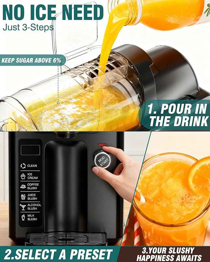 WantJoin 2-in-1 Slushie Machine – 72 oz Black Frozen Drink Machines with 6 Preset Modes, No Ice Needed, Quiet and Simple Knob Operation, Frozen Drink Maker for Ice Cream, Margarita & Slushy