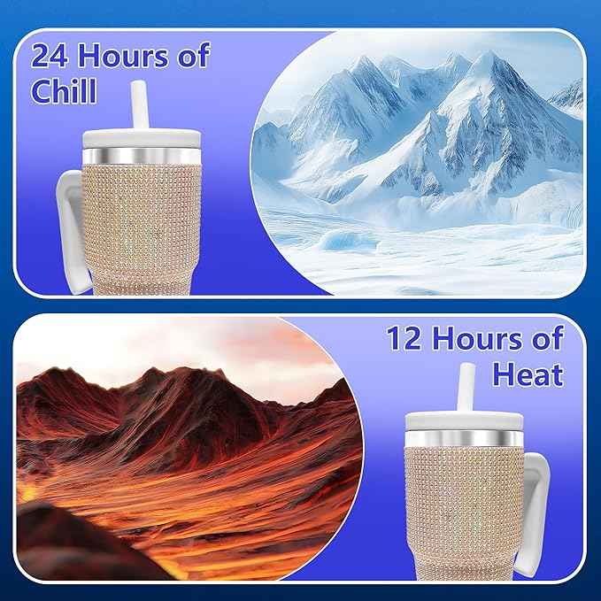 2PCS 20-OZ Insulated Water Bottle,Insulated Stainless Steel Tumbler,Reusable Cold Drink Thermos,BPA-Free, Double-Wall Stainless Steel Water Bottle (White-Diamonds, 20, Fluid Ounces)