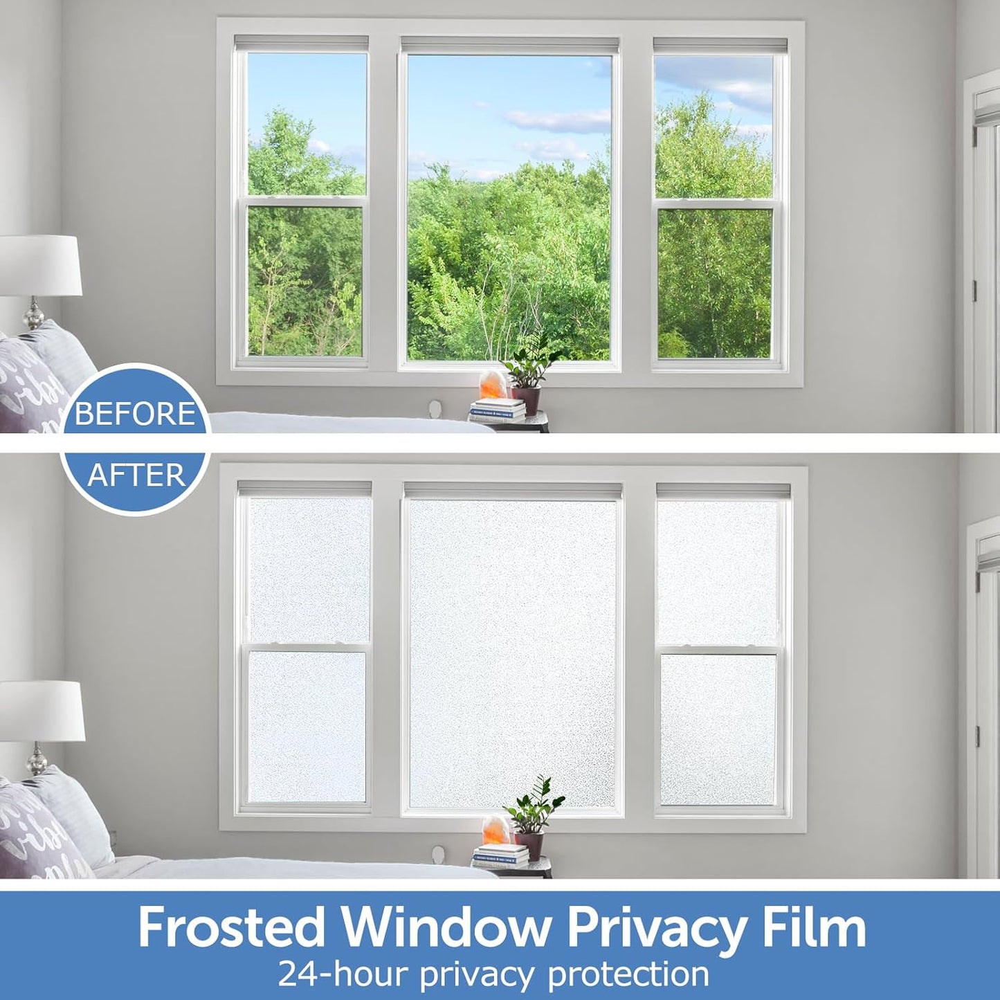 HIDBEA Frosted Window Privacy Film - Non Adhesive Static Cling Glass Stickers Sun UV Blocking Heat Control Door Covering Decals for Home Office, 23.6 x 157.5 Inch