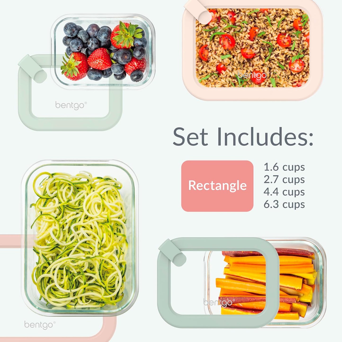 Bentgo Signature Leak-Proof Glass Food Storage - 8-Piece Set, 1-Compartment Plastic-Free Containers with Airtight Glass Lids, BPA-Free, Microwave, Freezer, Oven & Dishwasher Safe (Desert Sage)