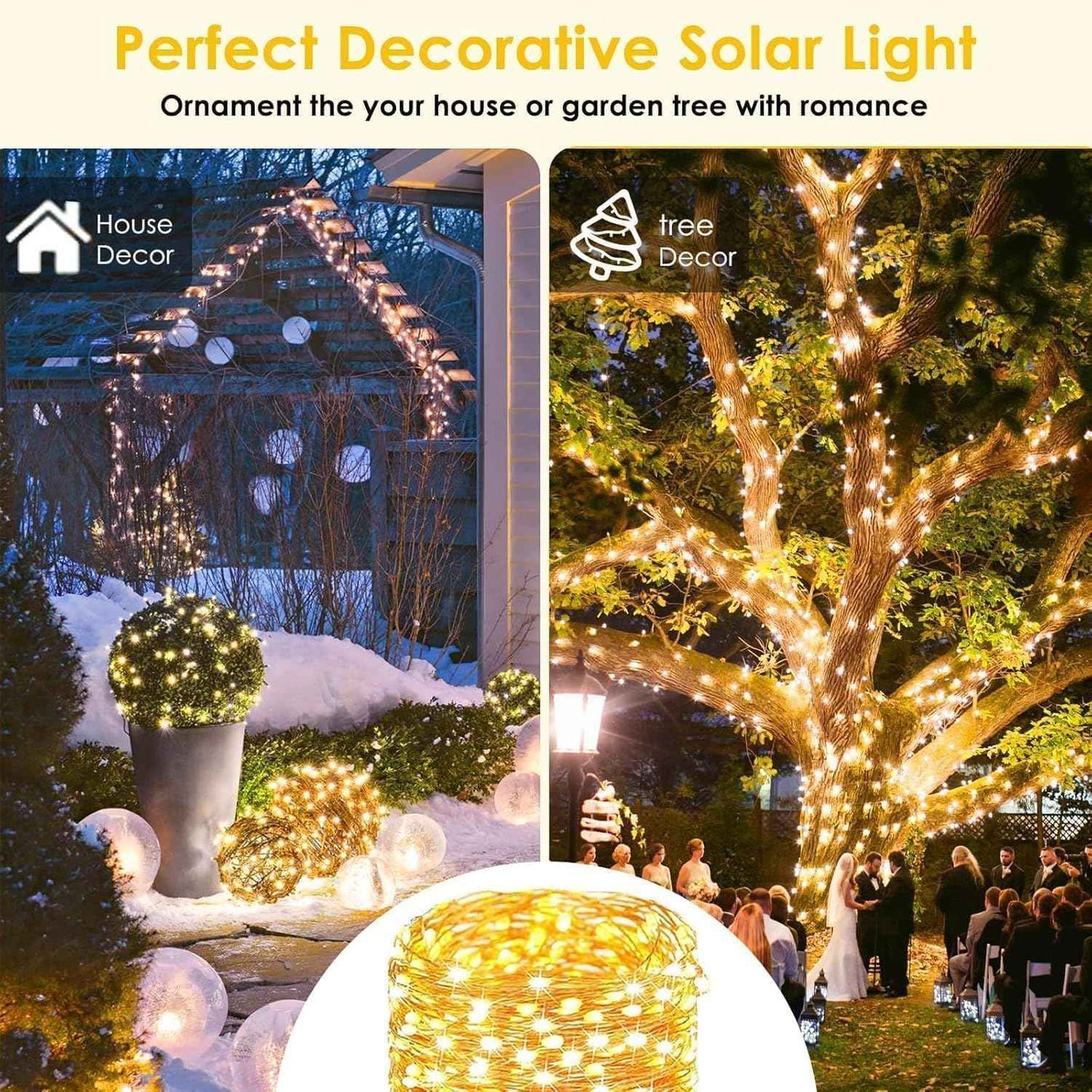Extra-Long Solar String Lights for Outside, 4 Pack 400LED Solar Fairy Lights Outdoor Waterproof, Copper Wire with 8 Modes Solar Twinkle Lights for Tree Garden Party Patio Xmas Decor (Warm White)