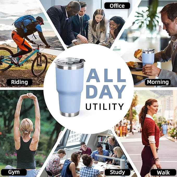 30 oz Tumbler with Lids and Straws Double Wall Vacuum Insulated Tumbler Cup,Stainless Steel Leak-proof Thermal Tumbler Travel Coffee Mug for Cold and Hot Drinks,Baby Blue