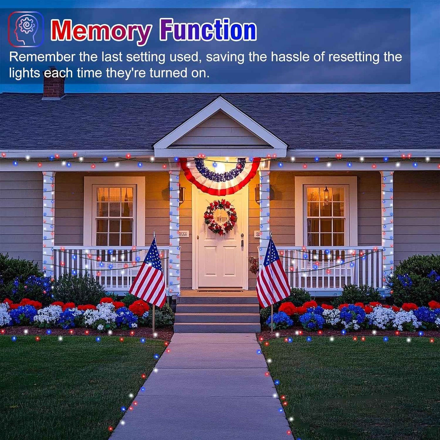 Red White and Blue String Lights, 66FT 200 LED 4th of July Lights Outdoor Waterproof, 8 Modes Connectable Plug In Patriotic Decorations Light for Indoor Independence Memorial Day Party Holiday