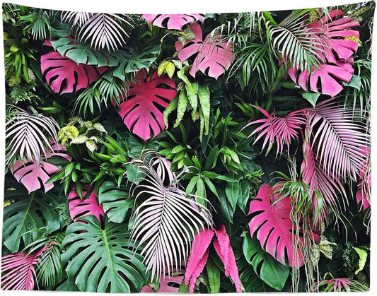 BELECO Tropical Leaves Tapestry Wall Hanging 80x60 Inch Pink and Green Leaves Tapestry Palm Tree Leaves Summer Tropical Leaf Wall Tapestry Jungle Plant Wall Tapestries for Bedroom Living Room Dorm