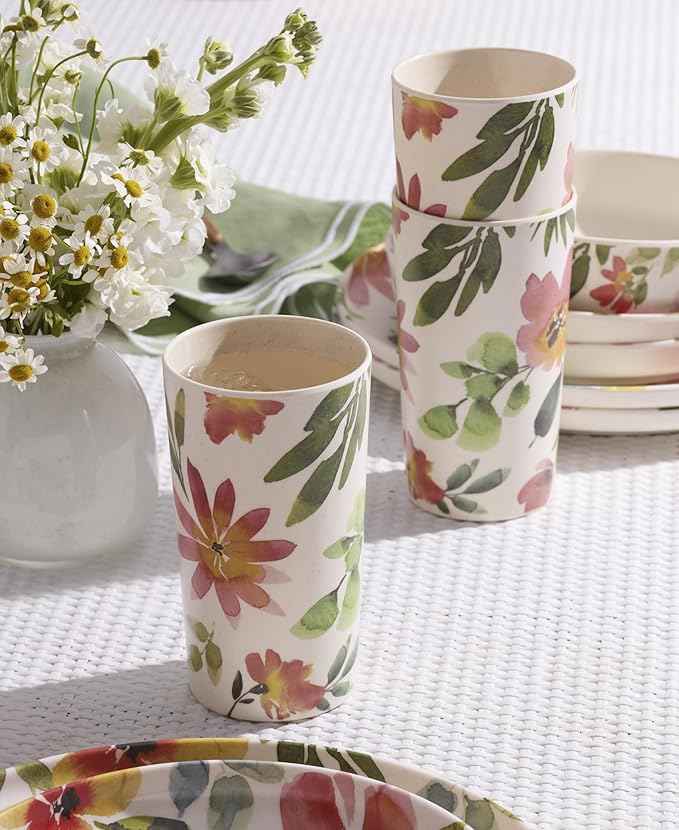 Oneida Dinnerware Sets, 24 Seven Melamine Floral 12-Piece Dinnerware Set, Service For 4, Dishes Set for 4, Floral Pattern, Melamine Dishwasher Safe Plates and Bowls Sets, Kitchen and Dining (12 Piece)