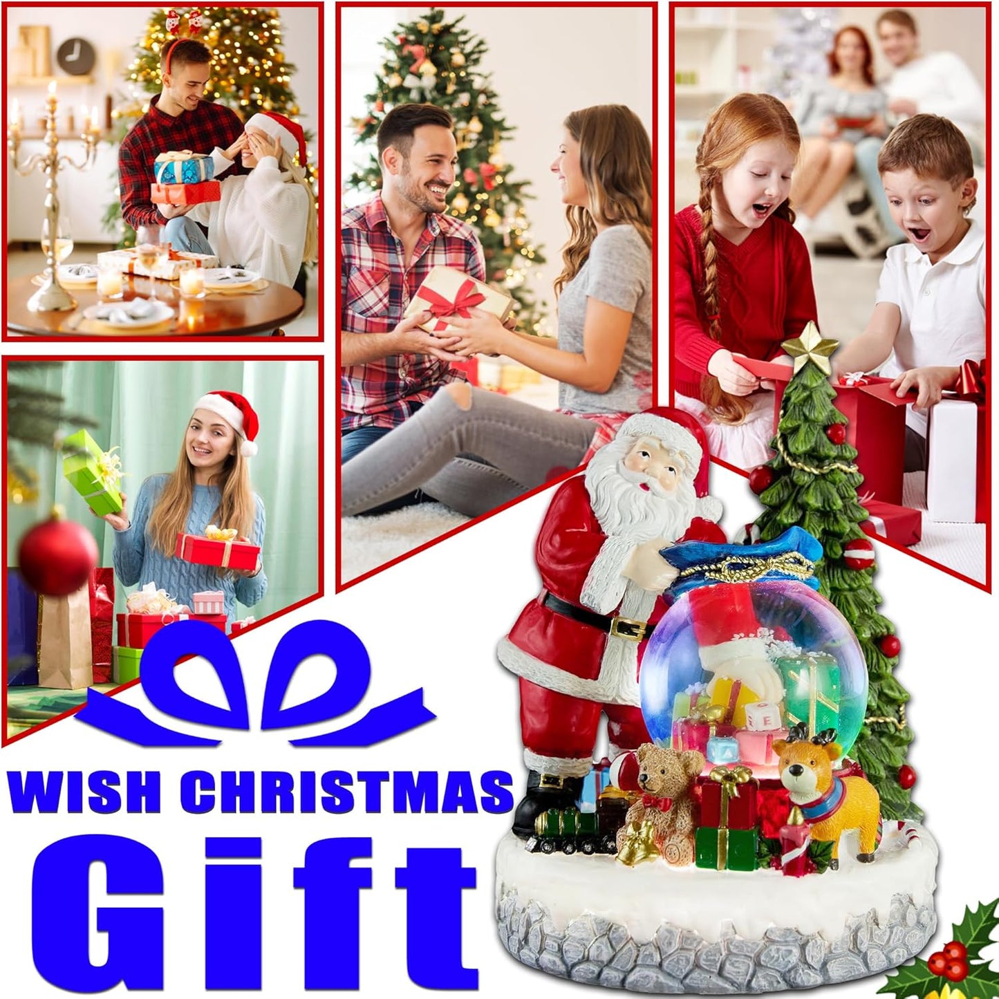 Musical Christmas Snow Globe Lantern with Colorful Lights & Snowfall - USB or Battery Operated - Indoor Holiday Decor for Christmas, Thanksgiving - Gift for Kids, Family, Colleagues