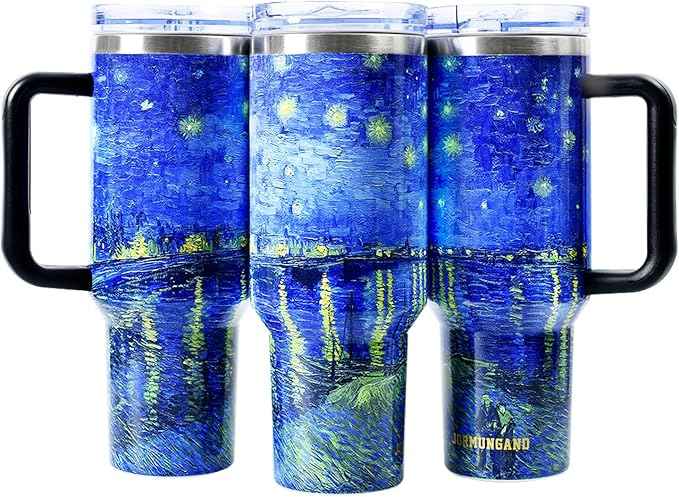 Jormungand 40 oz Tumbler with Handle and Straw, Vacuum Insulated Stainless Steel Cup & Water Bottle, Leakproof Lid, BPA-Free, Cup Holder Friendly for Travel, Keeps Drinks Hot & Cold Starry Night 2