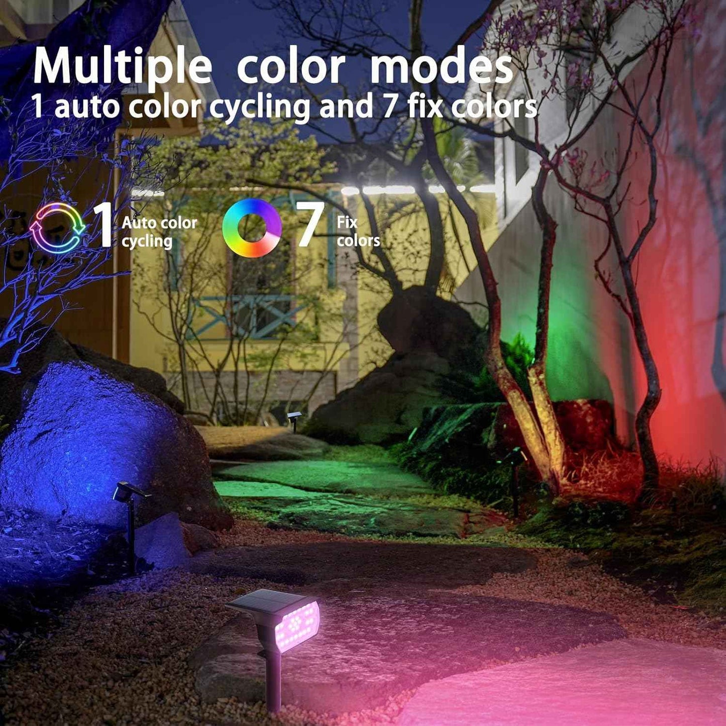 Sublume Solar Color Changing RGB Spot Lights Outdoor, 2 Pack Outdoor Solar Lights, 2-in-1 Stake & Strap Mounted, IP65 Waterproof, Solar Landscape Powered Lights Garden Pathway