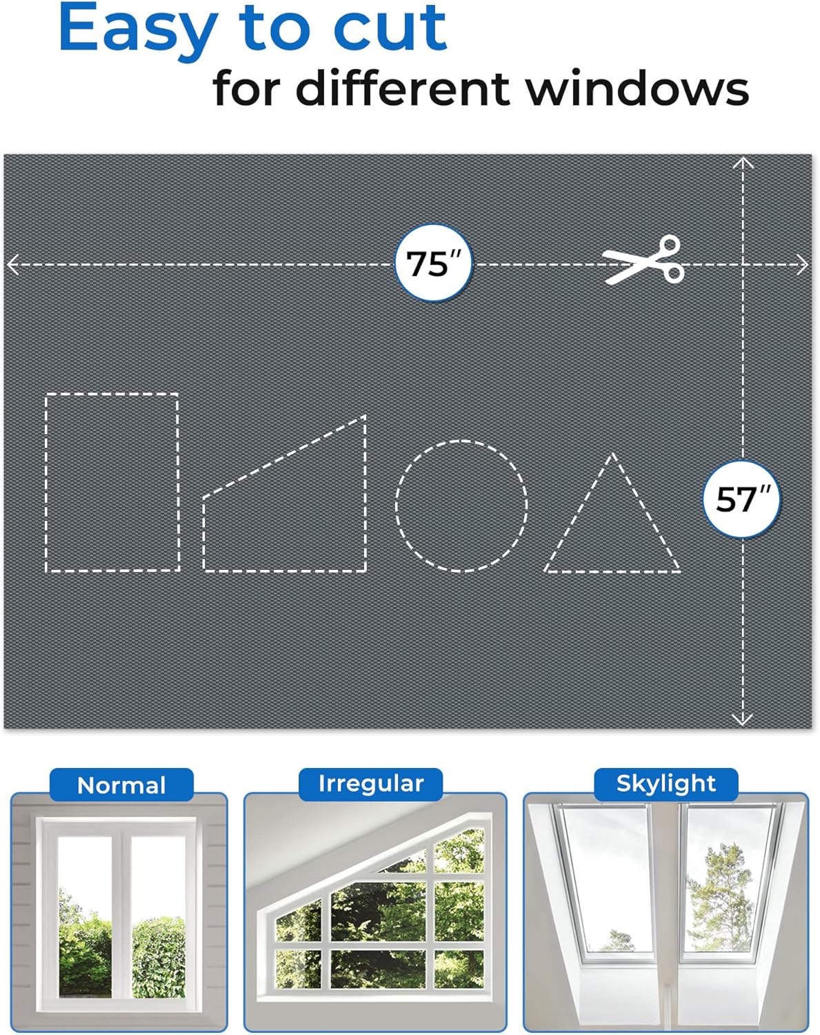 Sumobaby Blackout Curtains for Bedroom 75"x57" Portable No Drill Blackout Blinds with Heat-Resistant Magic Tapes,100% Black Out Window Cover Easy to Cut Fit for Home Cinema,Dorm Room,Nursery(Gray)