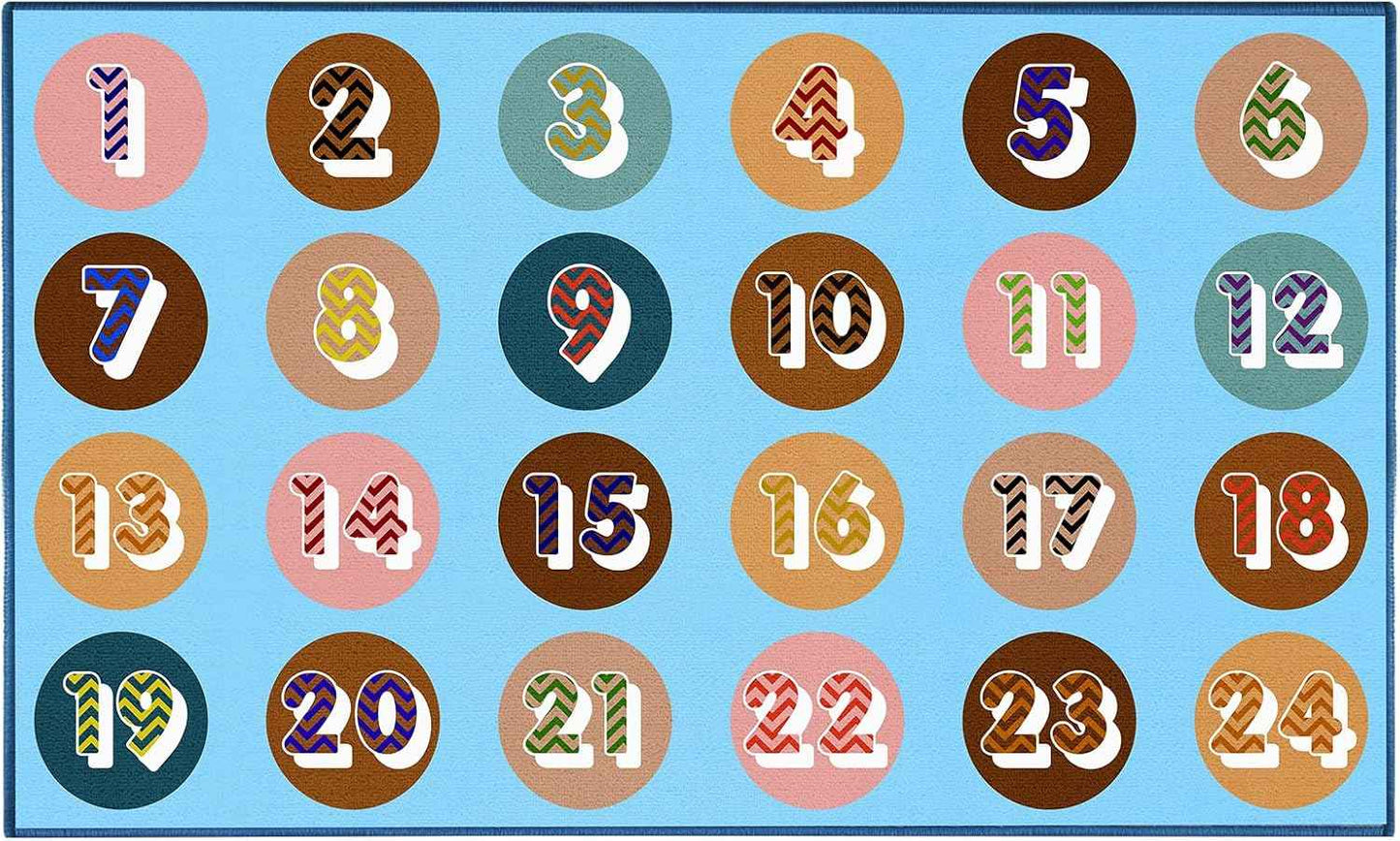 Booooom Jackson Pastel Number Seating Classroom Rug for Kids Room Seating Décor, 7'54''x13'12'' Large Preschool Carpet Seating Rug for Teaching and Playroom, Non-Slip Rubber Backing（Blue）