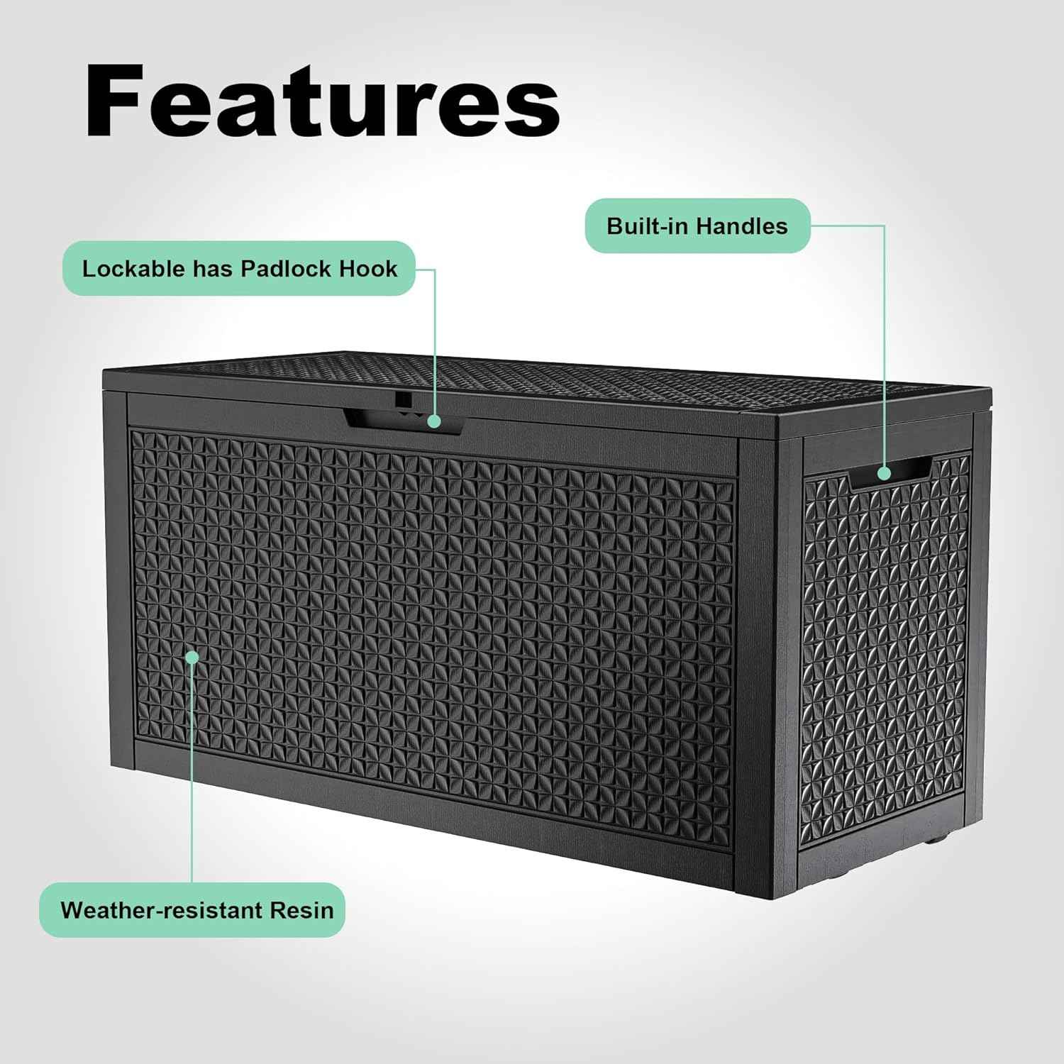 110 Gallon Resin Deck Box Outdoor Storage Box Waterproof for Patio Furniture,Outdoor Cushions,Garden Tools and Pool Supplies（Black）