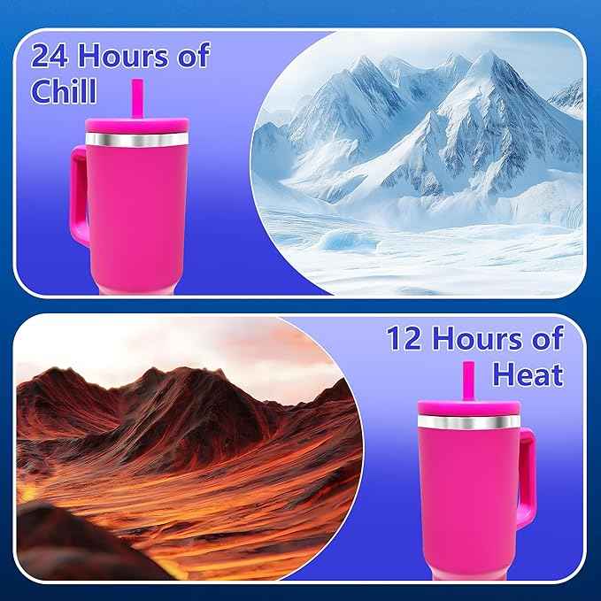 40-OZ Insulated Water Bottle,Insulated Stainless Steel Tumbler,Reusable Cold Drink Thermos,BPA-Free, Double-Wall Stainless Steel Water Bottle (Rose Red, 40, Fluid Ounces)