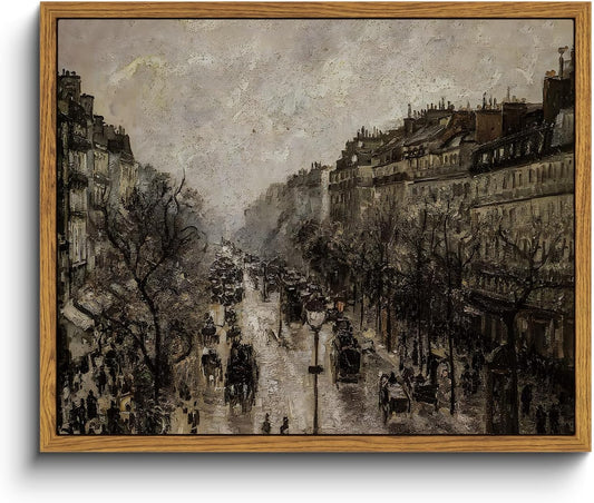 VIYYIEA Framed Canvas Wall Art Home Decor for Living Room Classical Cityscape Artwork Wall Decorations Vintage Oil Painting Prints Parisian Street Wall Decor Bathroom Wall Pictures Farmhouse 9x11in