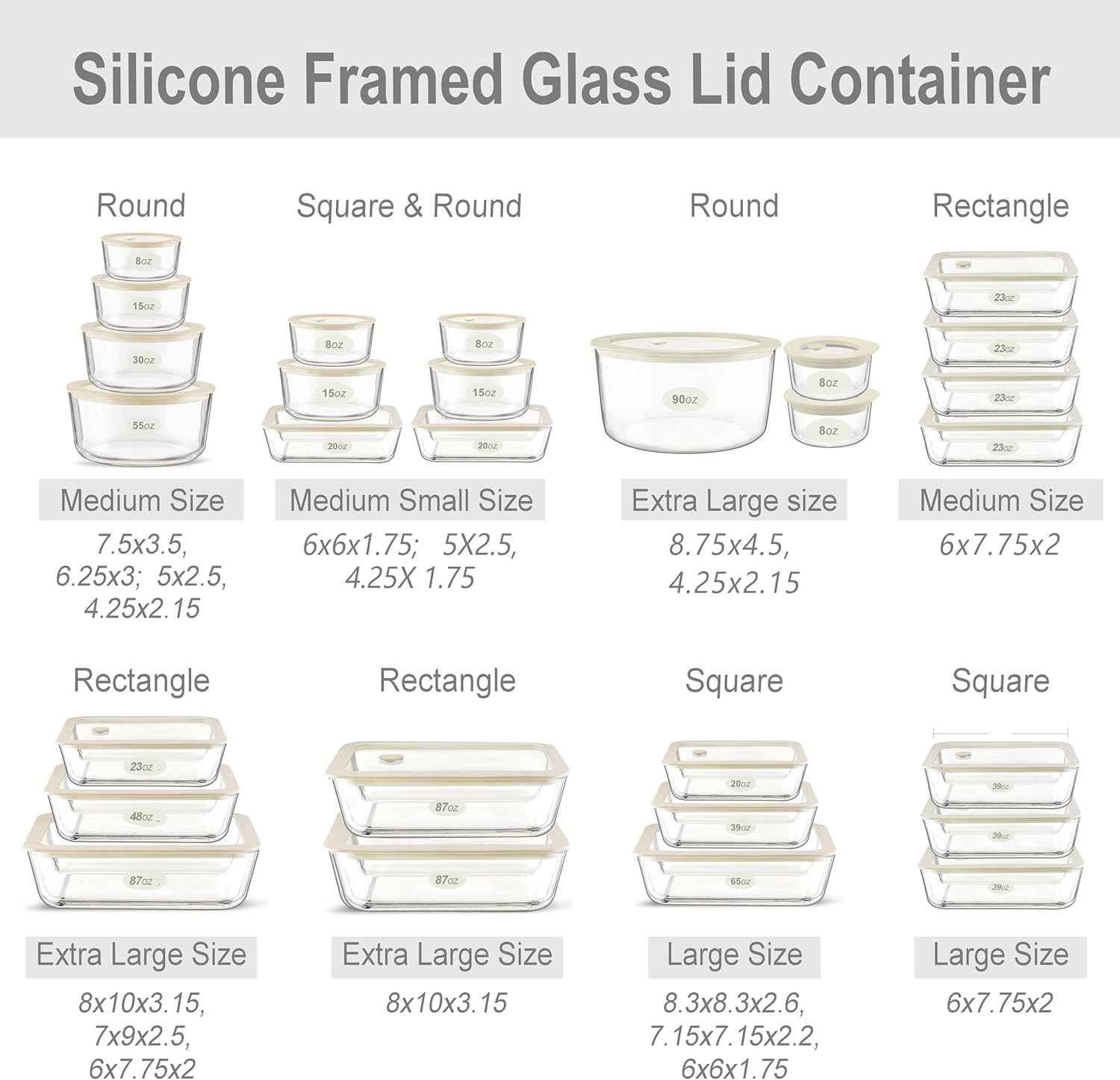 Urban Green Glass Food Container Set with Glass Lid, 3 Pack, Meal Prep Containers with Silicone Framed Airtight Lid, Leakproof, 100% Plastic Free,