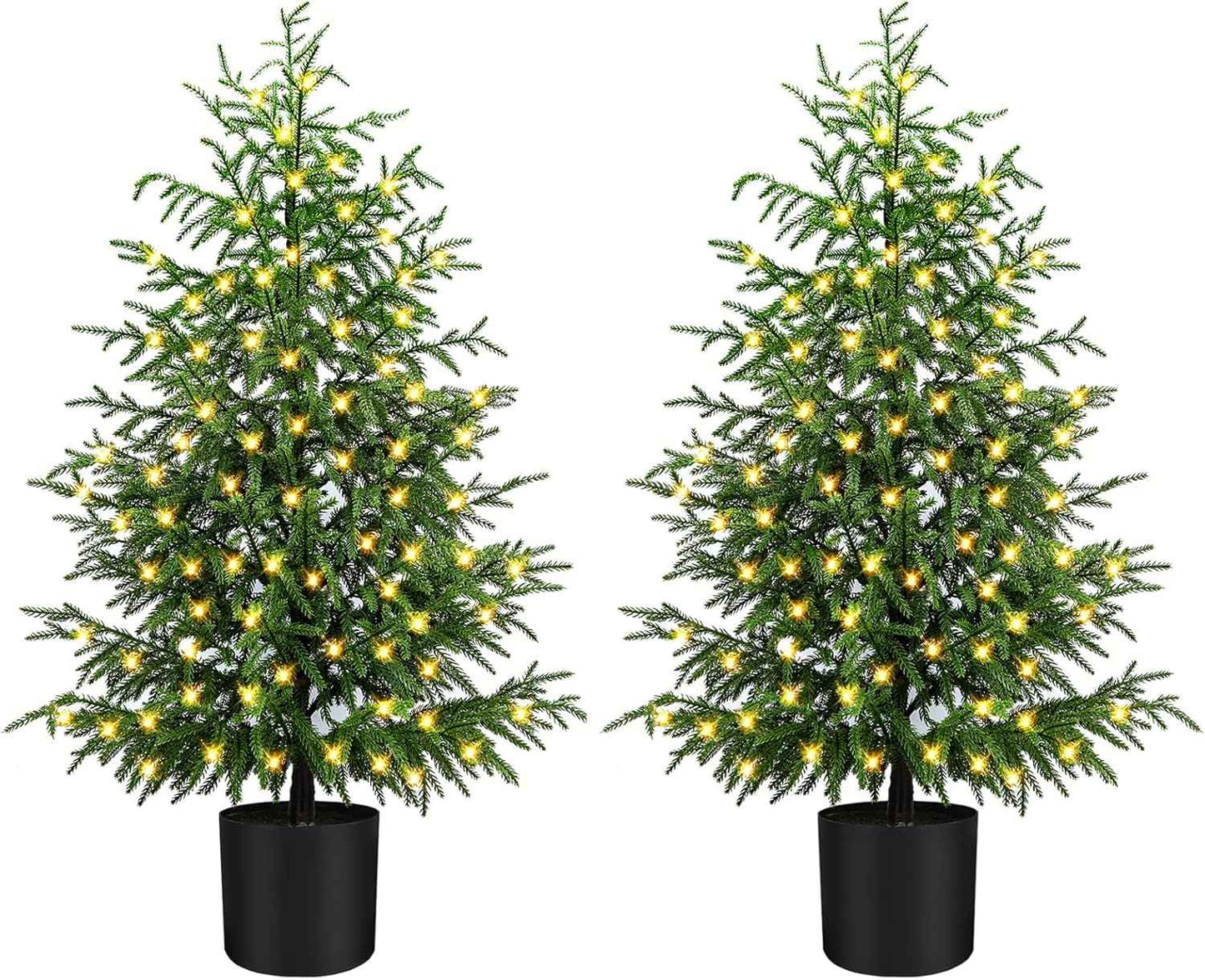 ENVEN 4FT Pre-Lit Artificial Norfolk Pine Christmas Tree – Realistic Potted Tree with 100 LED Lights & 8-Function Battery Box, Pre-Assembled Faux Holiday Décor for Indoor Use (2)
