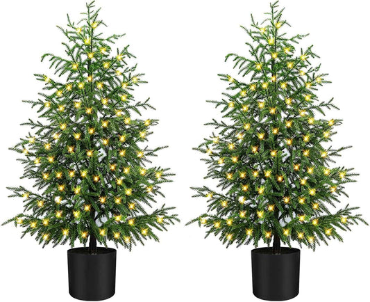 ENVEN 4FT Pre-Lit Artificial Norfolk Pine Christmas Tree – Realistic Potted Tree with 100 LED Lights & 8-Function Battery Box, Pre-Assembled Faux Holiday Décor for Indoor Use (2)