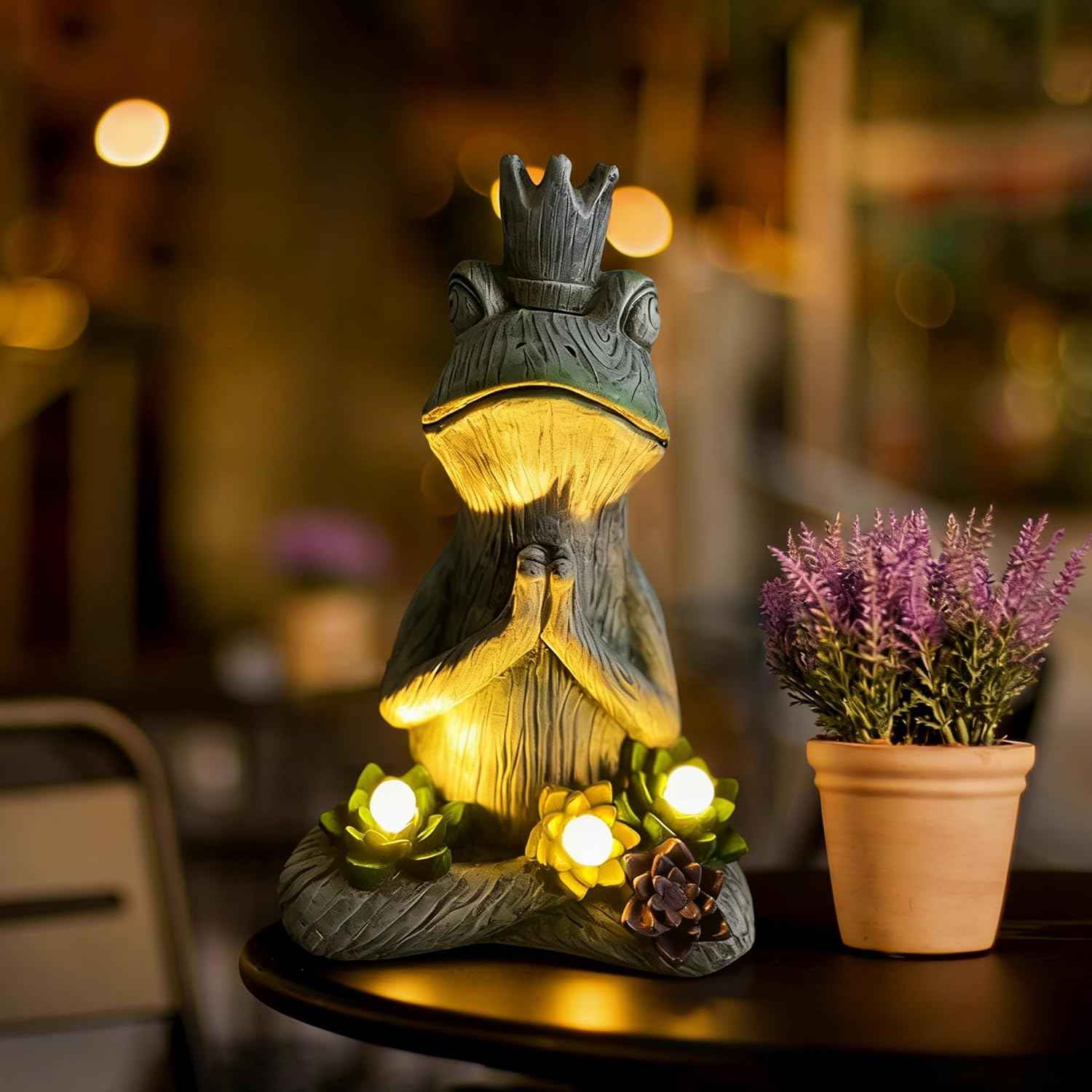 Large Garden Statue Yoga Frog Sustainable Eco-Friendly Solar Lights with LED Sustainability Sculpture Courtyard Balcony Home Decoration（12" Tall