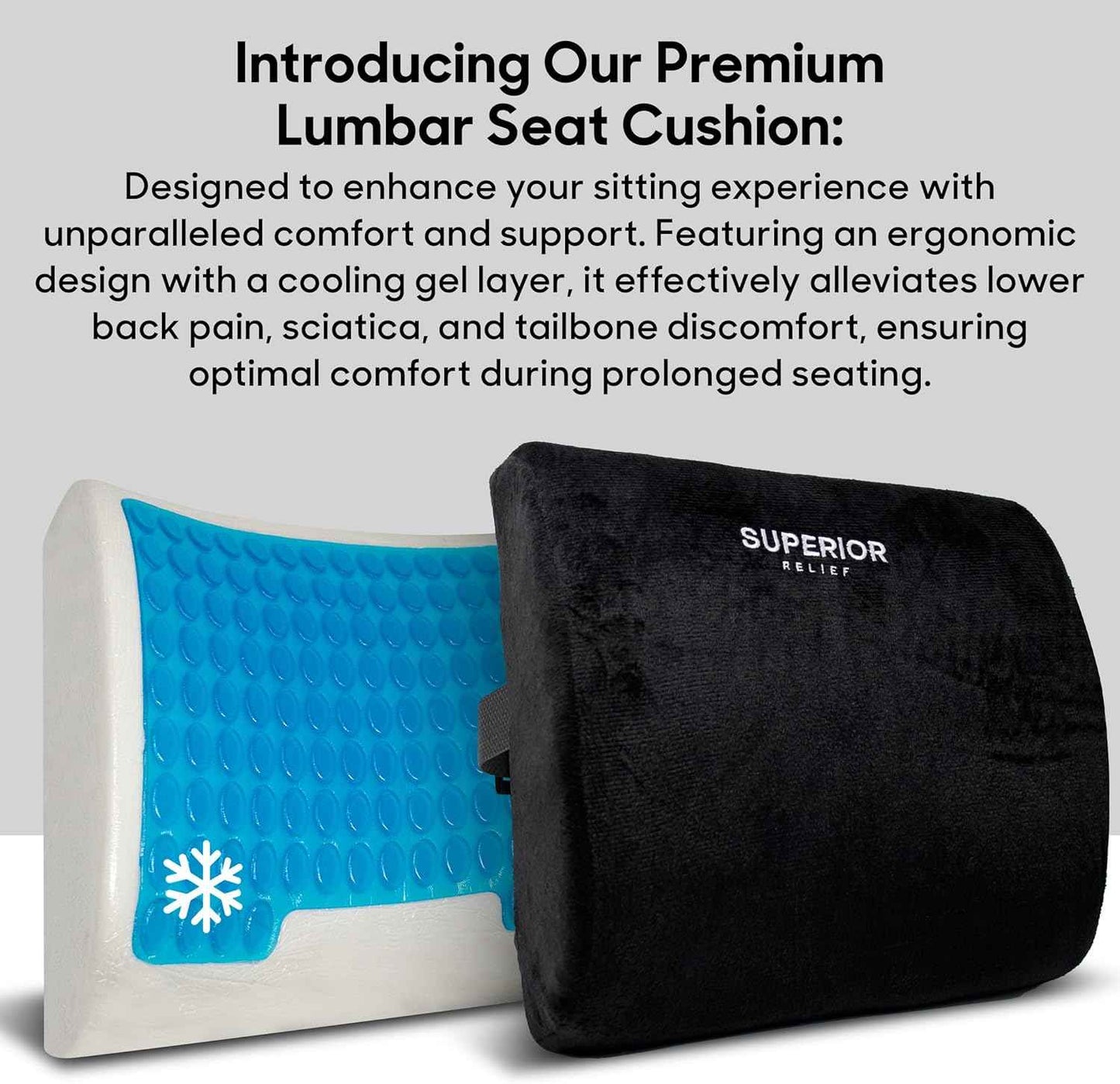 Lumbar Support Pillow with Cooling Gel Ergonomic Back Cushion for Office Chair, Car Seat & Gaming Chair Spine & Posture Support Cushion for Lower Back Pain Relief and Comfort