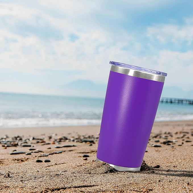 20 oz Tumbler Coffee Travel Tumblers Bulk with Lid Stainless Steel Double Wall Vacuum Insulated Mug Powder Coated Cups fit Car Cupholder for Hot and Cold - Purple, 12Pack