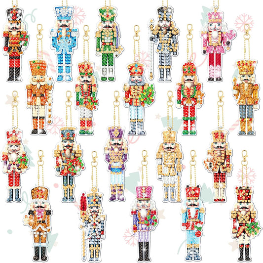 Tondiamo 20 Pcs Christmas Diamond Painting Keychain Kits 5d DIY Christmas Nutcracker Diamond Art Pendants Double Sided Hanging Key Chains Xmas Craft Gifts for Adult Holiday Party Decoration DIY
