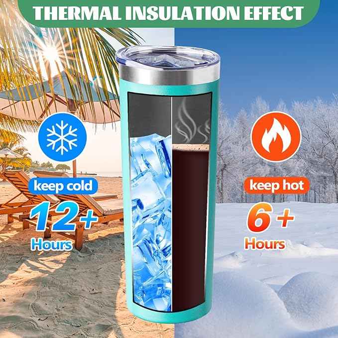 20 oz Skinny Tumbler with Lid and Straw,Stainless Steel Vacuum Insulated Tumbler Cup Double Wall Leak-proof Coffee Mug,Travel Thermal Water Tumbler for Home,Office,Outdoor(Teal,1)