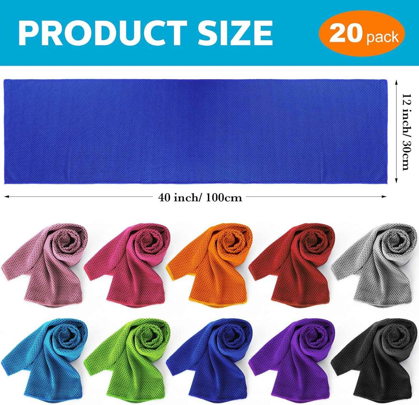 Honoson 20 Packs Cooling Towel Ice Towel Microfiber Sports Towel Breathable Chilly Towel with Bag Wet Towel for Neck Men Women Stay Cool Yoga Gym Golf Workout Travel Camping Beach Accessories