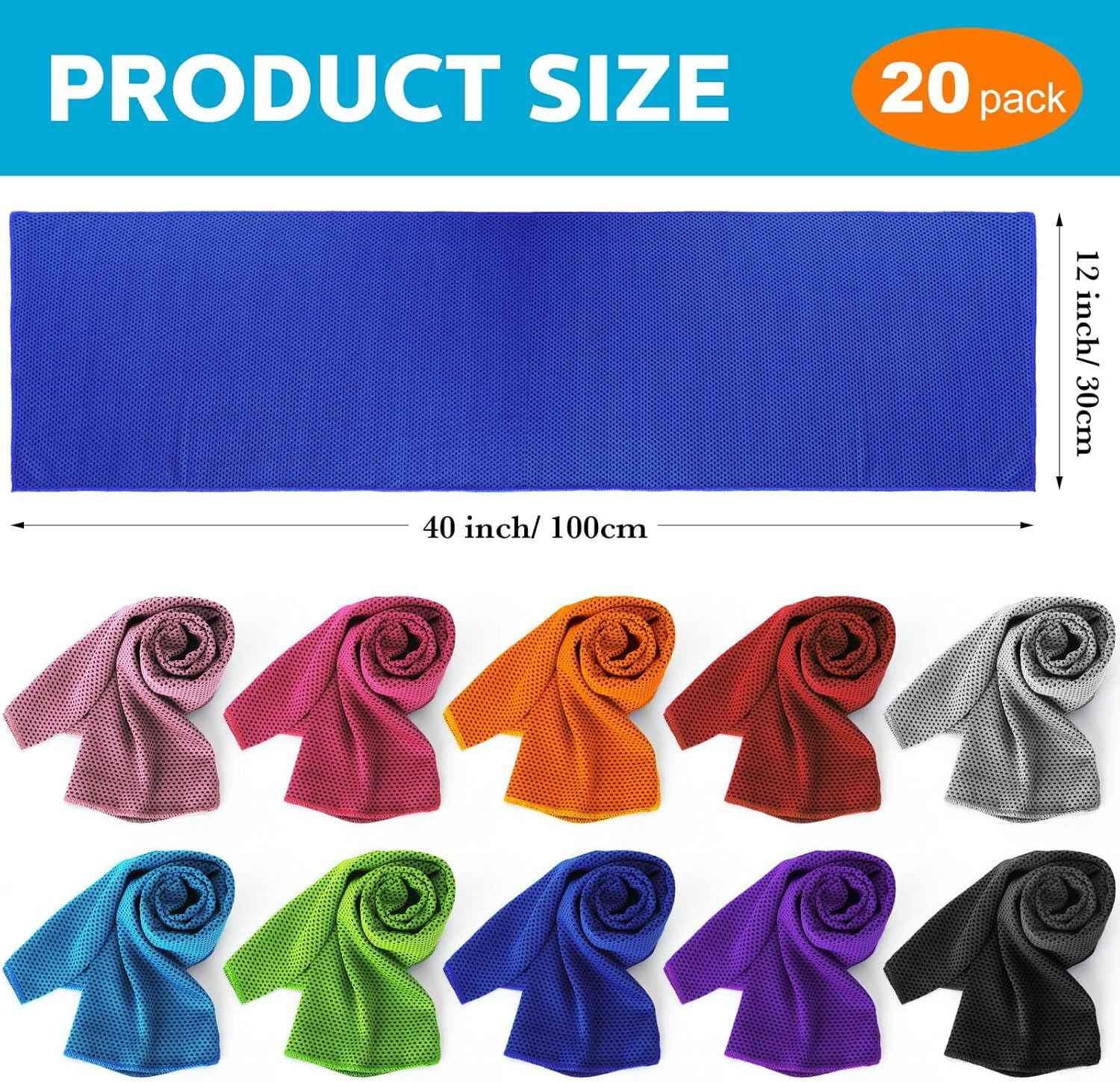 Honoson 20 Packs Cooling Towel Ice Towel Microfiber Sports Towel Breathable Chilly Towel with Bag Wet Towel for Neck Men Women Stay Cool Yoga Gym Golf Workout Travel Camping Beach Accessories