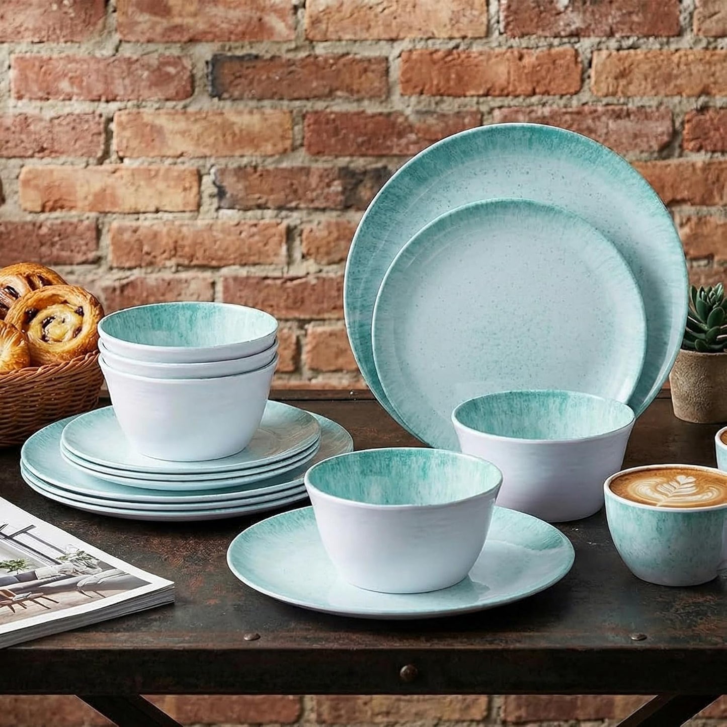 Melamine Dinnerware Set – 4 Dinner Plates, 4 Salad Plates, 4 Cereal Bowls – Shatterproof, Lightweight & Stylish for Everyday Dining, Outdoor, Camping, and RV Use