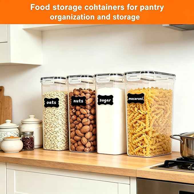 2.8L Airtight Food Storage Containers Set - Cereal Storage Containers for Kitchen Storage & Organisation with Lids & BPA Free Pantry Storage Containers Organiser（4 Pack）