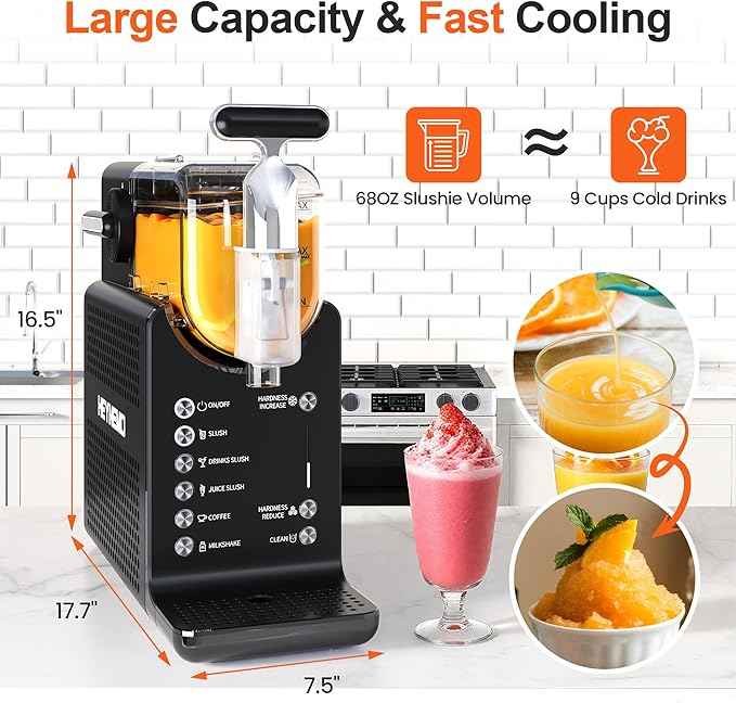 Slushie Machine for Home 68oz, No Ice Needed Frozen Drink Margarita Machine, Slushy Maker Machine for Ice Cream, Slushie Maker with 5 Pre-Set Programs, Self-Cleaning, ETL Certified, Black