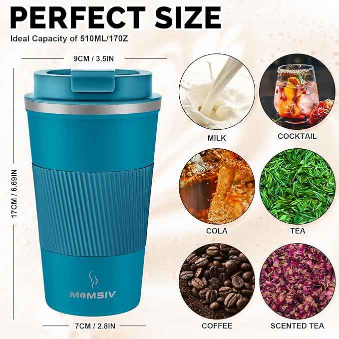 MOMSIV 17oz Travel Mug, Insulated Coffee Cup with Leakproof Lid, Vacuum Stainless Steel Double Walled Reusable Tumbler for Hot and Cold Water Coffee and Tea In Travel and Car