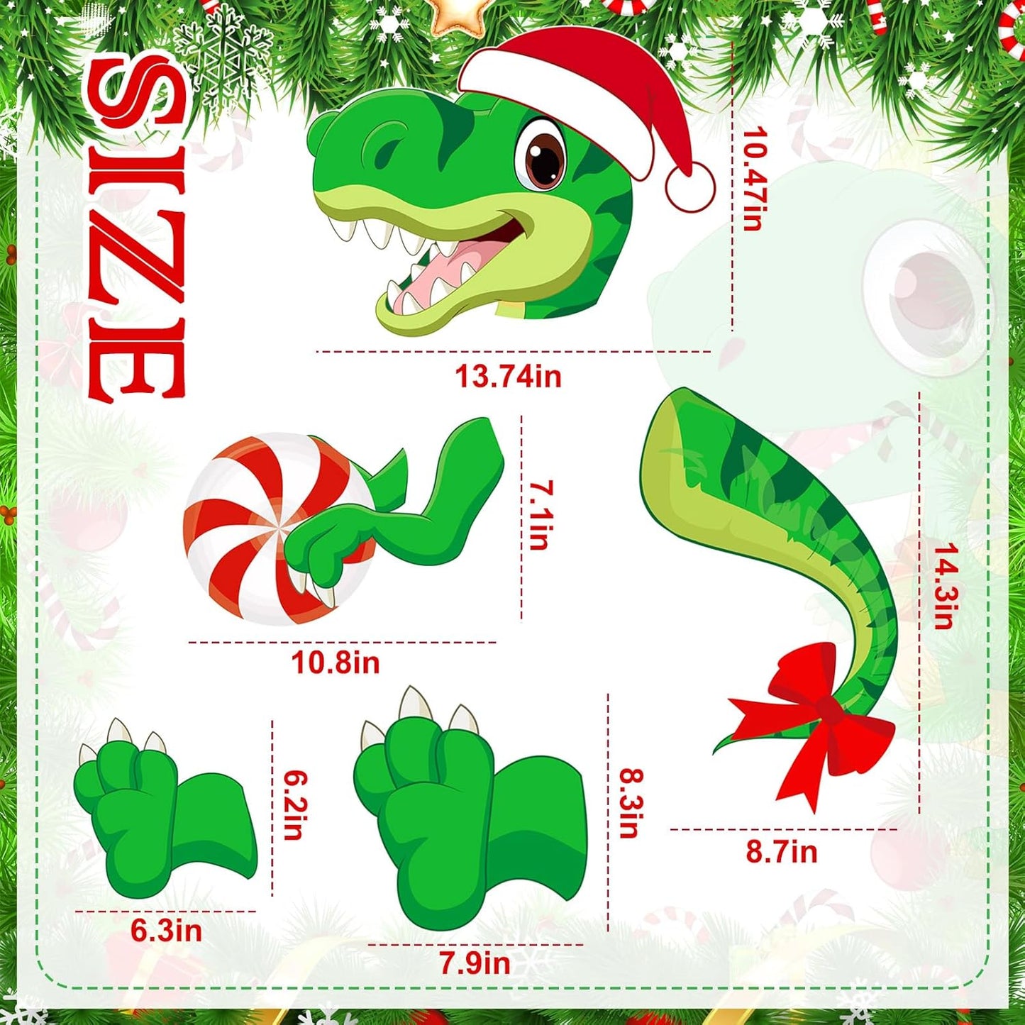 Dinosaur Christmas Tree Topper Decorations Head Arms and Legs Funny Xmas Ornament Decor for DIY Xmas Party Decorations Holidays Indoor Home Gift Party Supplies