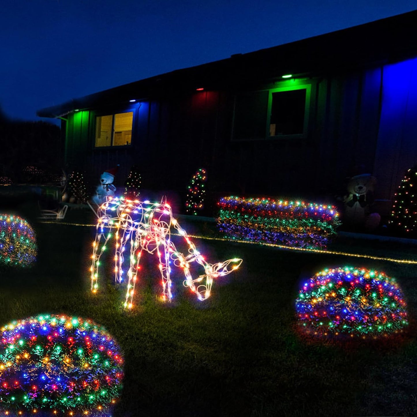 WBao Solar Christmas Lights Outdoor 200LED 8.4ft x 5.2ft Christmas Net Lights with Remote, 8 Lighting Modes, Timer, Waterproof for Lawn, Bushes, Shrubs, Trees Outdoor Christmas Decorations, Multicolor