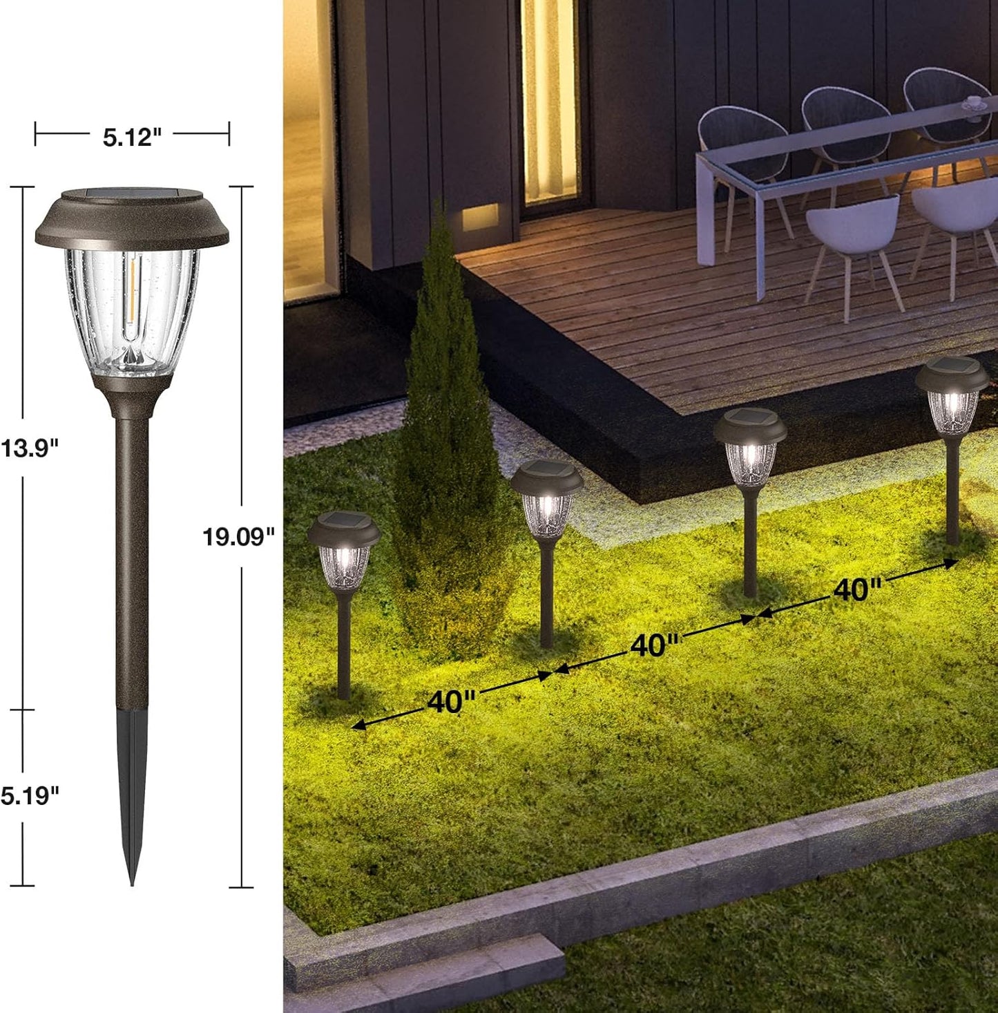 XMCOSY+ Solar Lights Outdoor 10/25 LM LED with 2 Lighting Modes, Solar Garden Lights Glass and Metal, IP65 Waterproof Solar Powered for Yard Pathway Walkway Driveway Patio (6 Pack, Warm White)