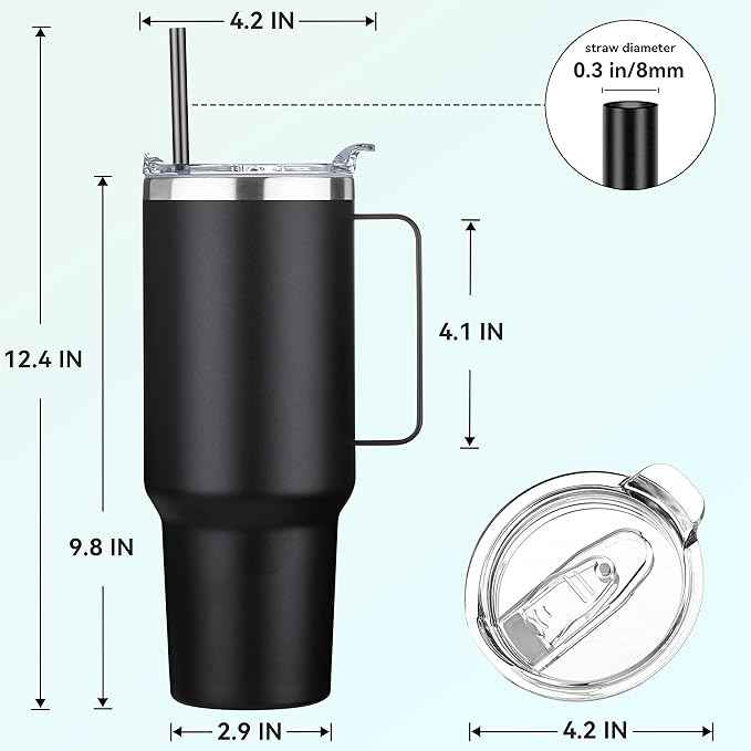 HASLE OUTFITTERS 40 oz Stainless Steel Tumbler with Handle, Vacuum Insulated Tumblers Bulk, Reusable Double Wall Travel Coffee Mug, Durable Powder Coated Water Bottles(Black, 8)