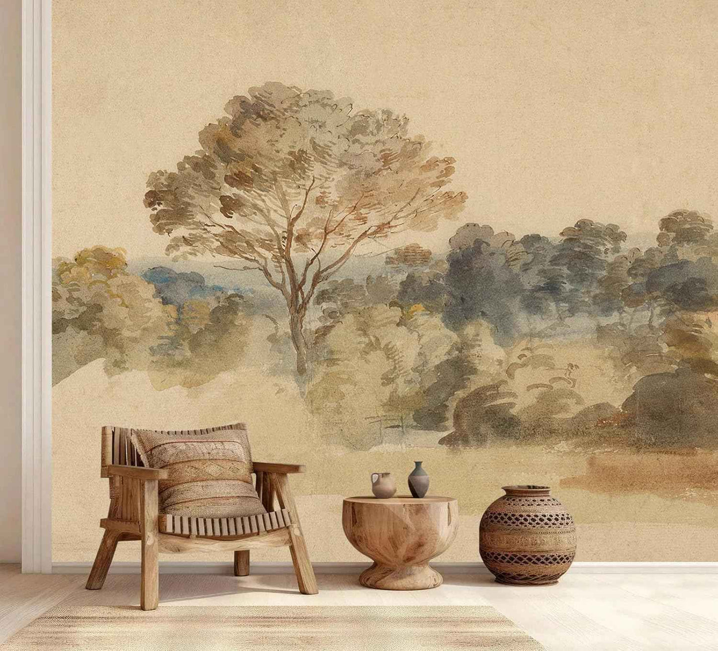 AFZEVEB-Beige Jungle Peel and Stick Wallpaper wall murals for Bedroom XZ808 M 136"x100"