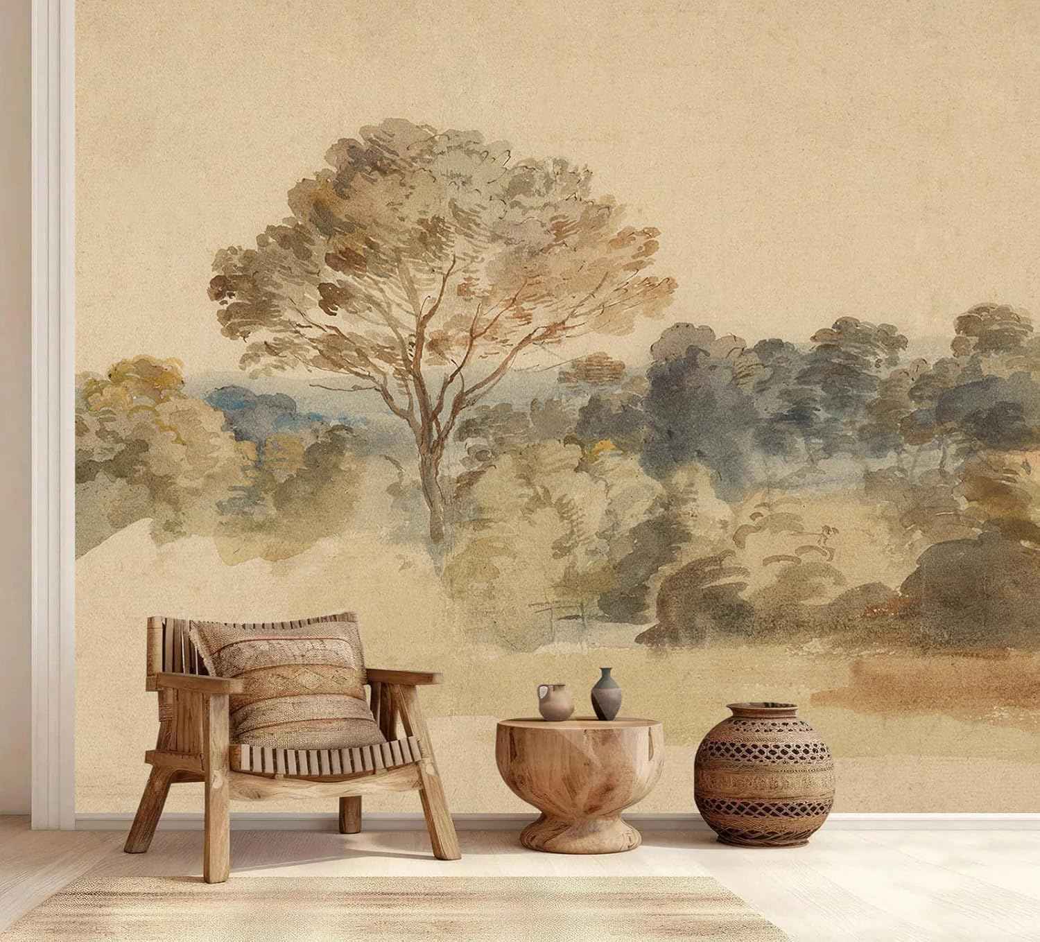 AFZEVEB-Beige Jungle Peel and Stick Wallpaper wall murals for Bedroom XZ808 M 136"x100"