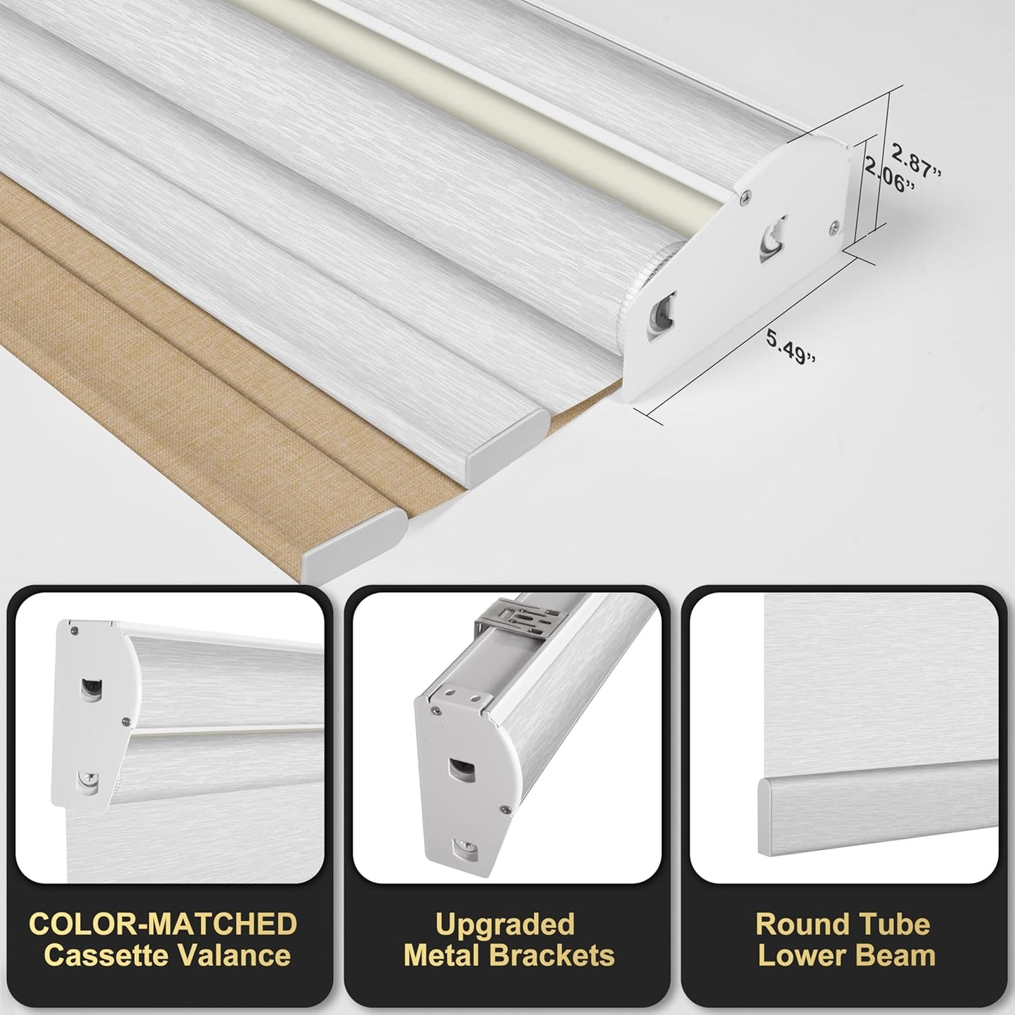 BERISSA Cordless Dual Roller Shades With Cassette Valance, Blackout and Light Filtering, Day and Night for Home Office Door - Linen Beige and White, 47 W x 48" H