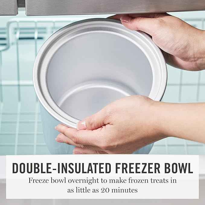 Martha Stewart Ice Cream Maker, 2 Quart Double-Insulated Freezer Bowl, Sorbet & Frozen Yogurt, Ready in 20 Minutes, Mix-Ins Chute, Easy to Clean, Sky Blue