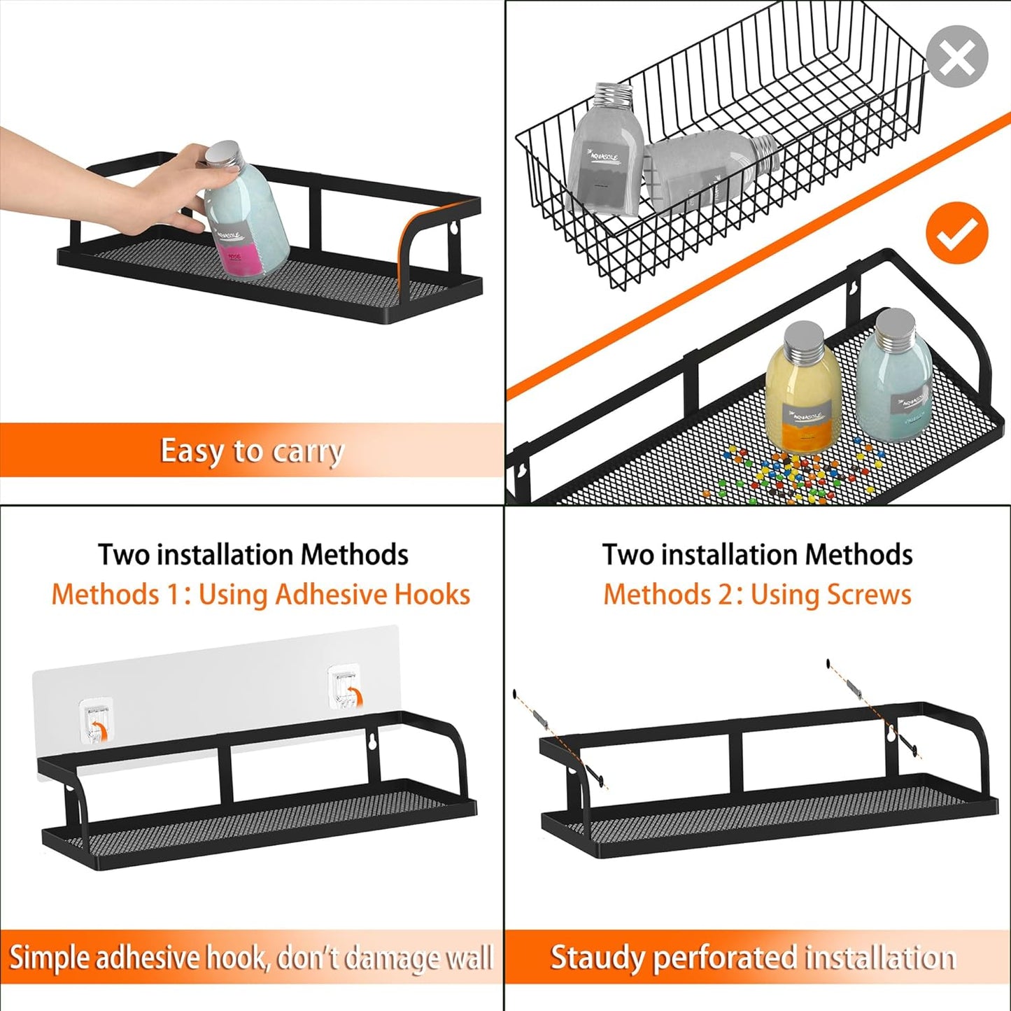 PUSDON Metal Wall Hanging Basket 2 Packs DIY Suitable for Multiple Scenes - Black Hollowout 12.6in