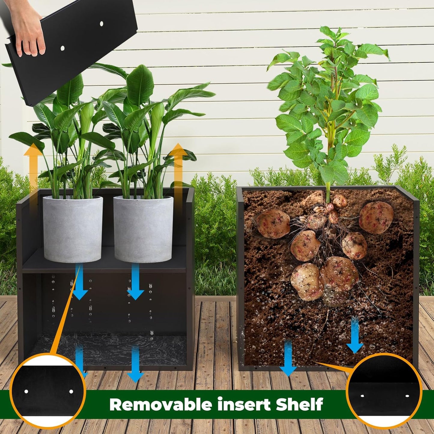 Black Steel Metallic Heavy Planter for Outdoor Plants 24"x12"x24" Outdoor Metal Planter Spliced Flower Pot with Partitions for Outside,Indoor,Garden (Black, 24 * 12 * 24)