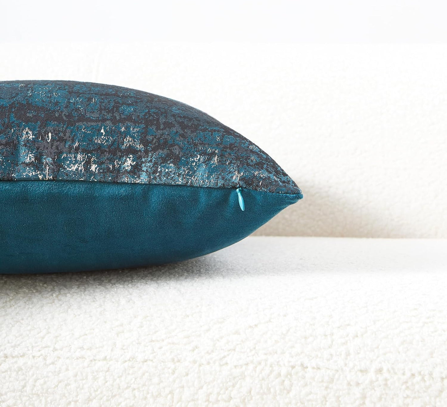 THE-TINOART Teal & Gold Embroidered Jacquard Pillow Cover 20x20 Inches - Luxury Reversible Decorative Throw Pillow Cover with Gold Thread & Velvet Backing, Elegant Holiday Home Decor