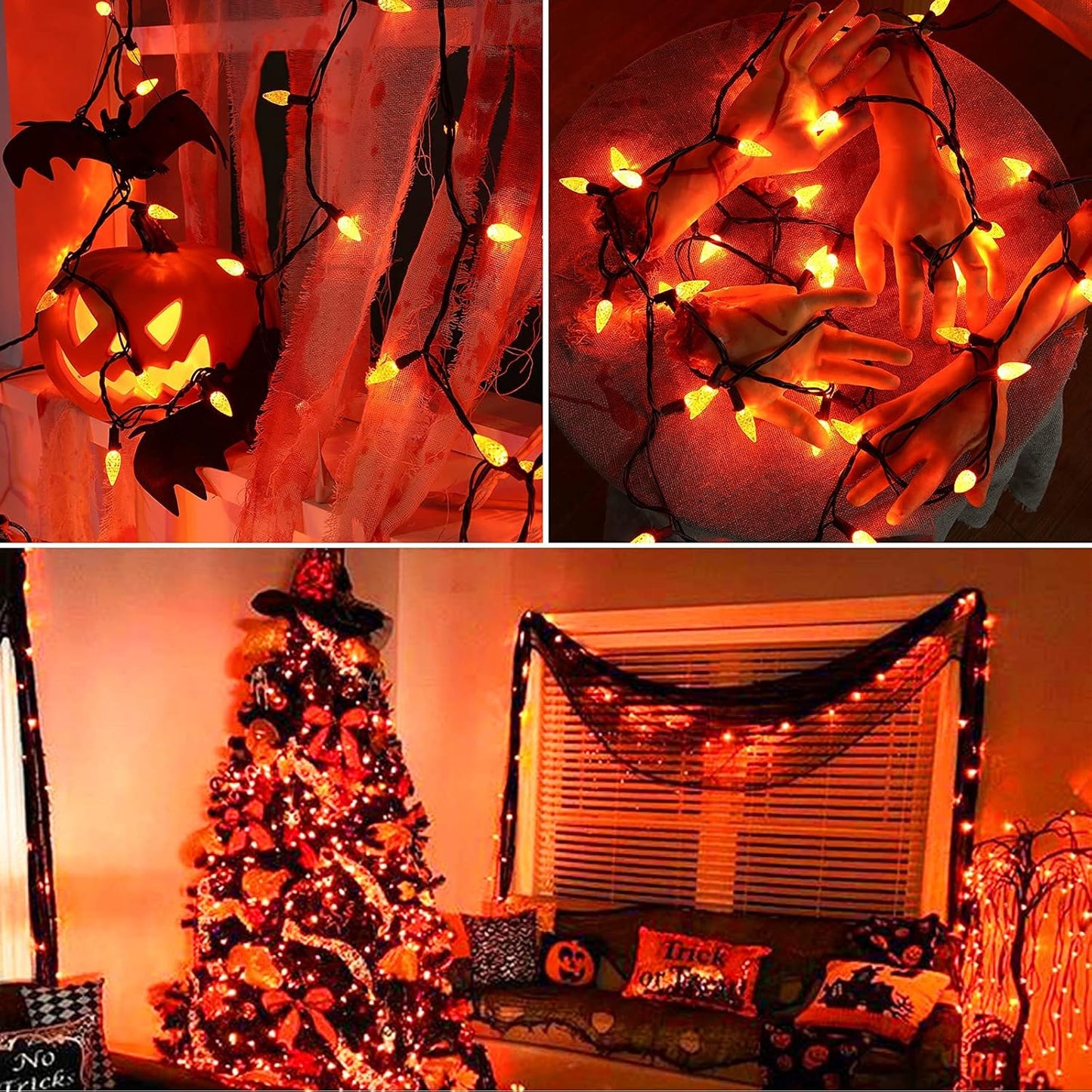 Brizled Orange String Lights, 33ft 100 LED Faceted C5 Orange Halloween Lights, 120V UL Certified Halloween Light Set Connectable Amber Light for Indoor & Outdoor Tree Xmas Party Decoration