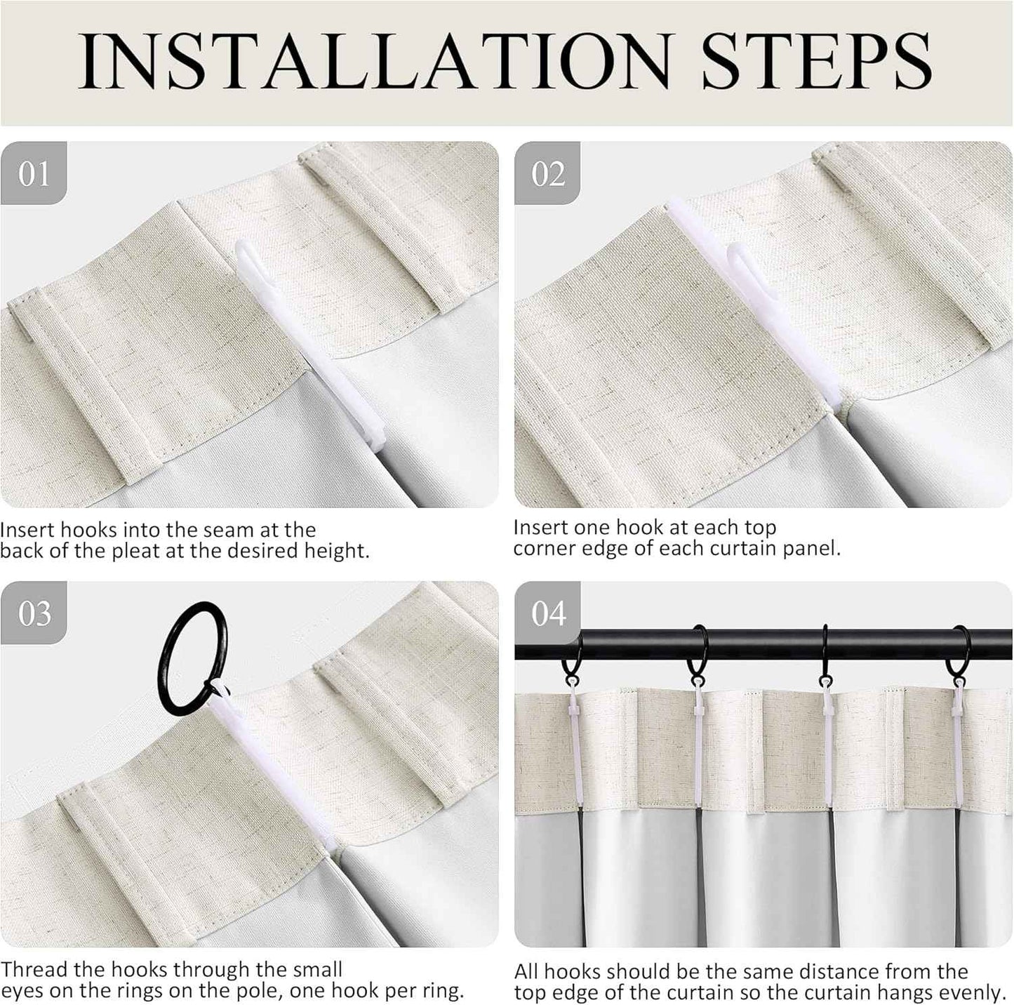 100% Blackout Extra Long Linen Pinch Pleated Curtains 9 Ft Natural Cream Drapes Room Darkening Thermal Insulated with Back Tab, Boho Ceiling to Floor Curtain for Bedroom 2 Panels 108 Inches Long