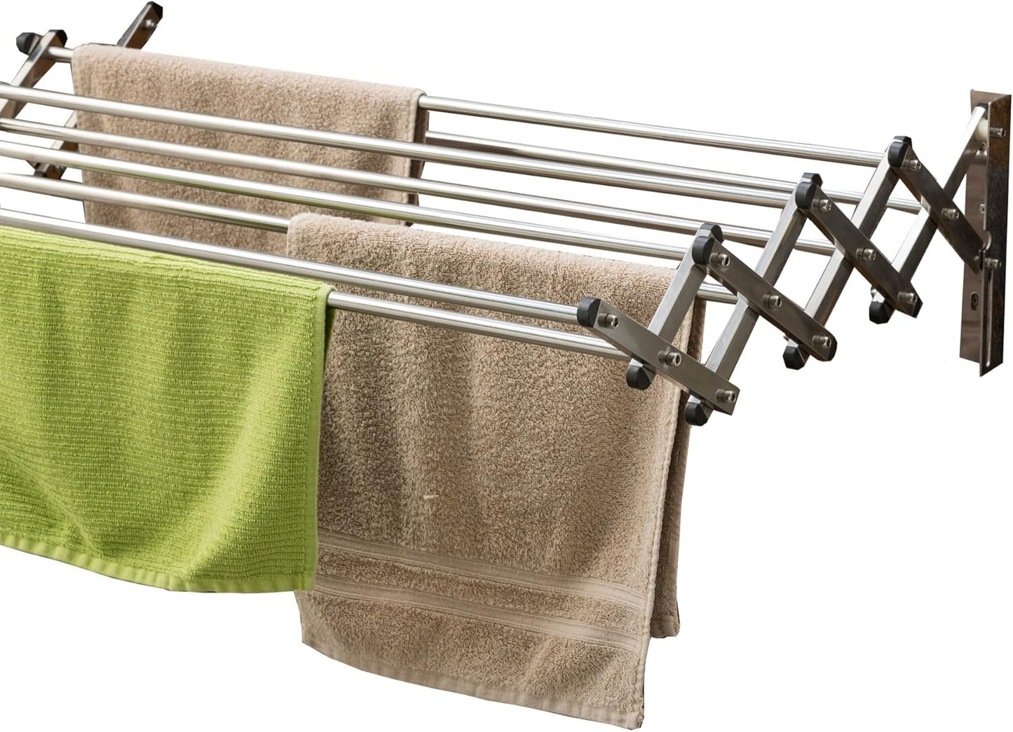 AERO W Racks Stainless Steel Wall Mounted Collapsible Laundry Clothes Drying Rack 60 Pound Capacity 22.5 Linear Ft