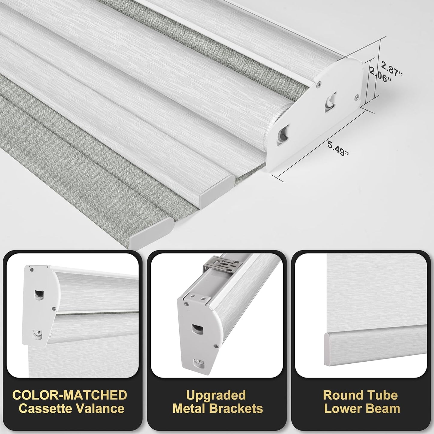 BERISSA Cordless Dual Roller Shades with Cassette Valance, Double Window Shades - Blackout and Light Filtering, Day and Night for Home Office Door. Linen Grey and White. 31 W x 44" H